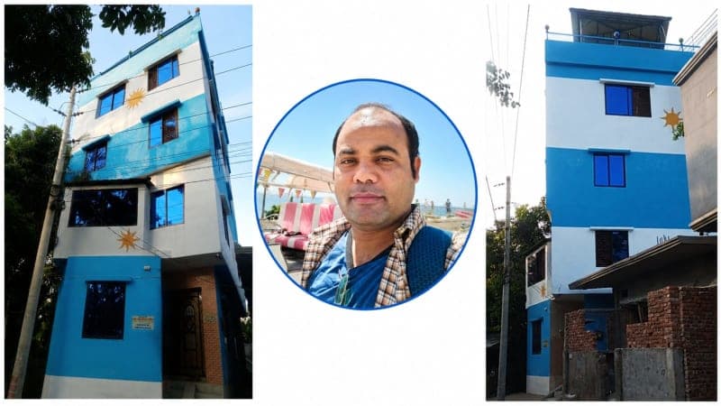 নবাবগঞ্জে আর্জেন্টিনার পতাকার রঙে রঙিন চারতলা বাড়ি